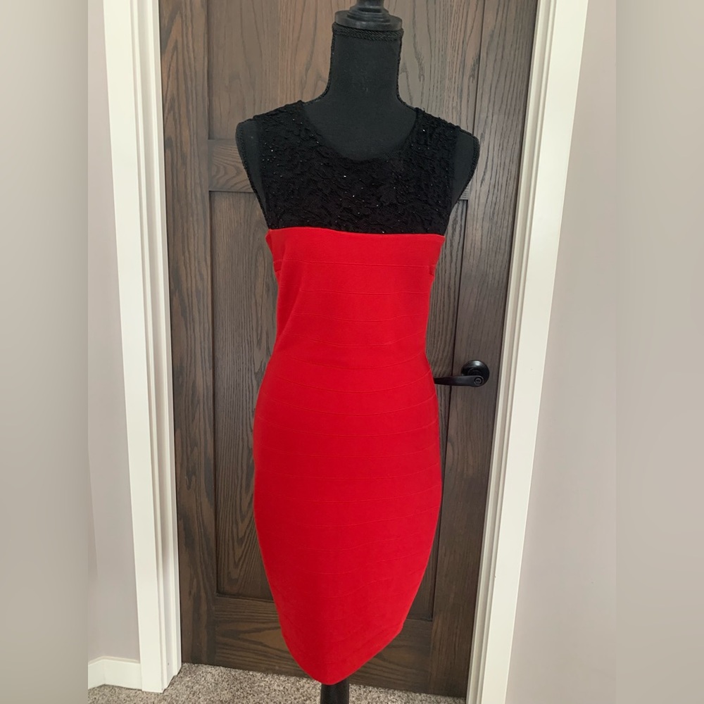 Red and black cocktail dress